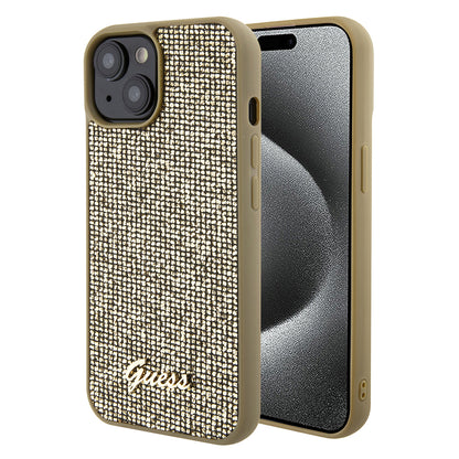 Custodia per Apple iPhone 15, Guess, Disco Metal Script, Dorata