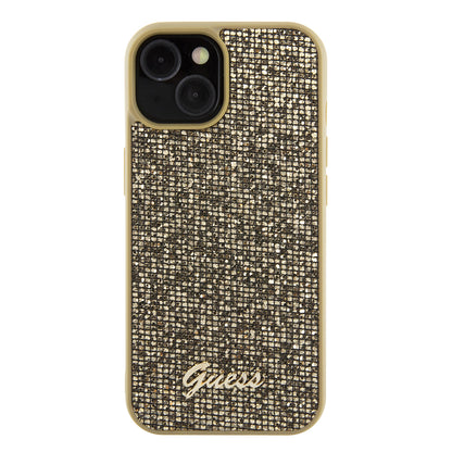 Custodia per Apple iPhone 15, Guess, Disco Metal Script, Dorata