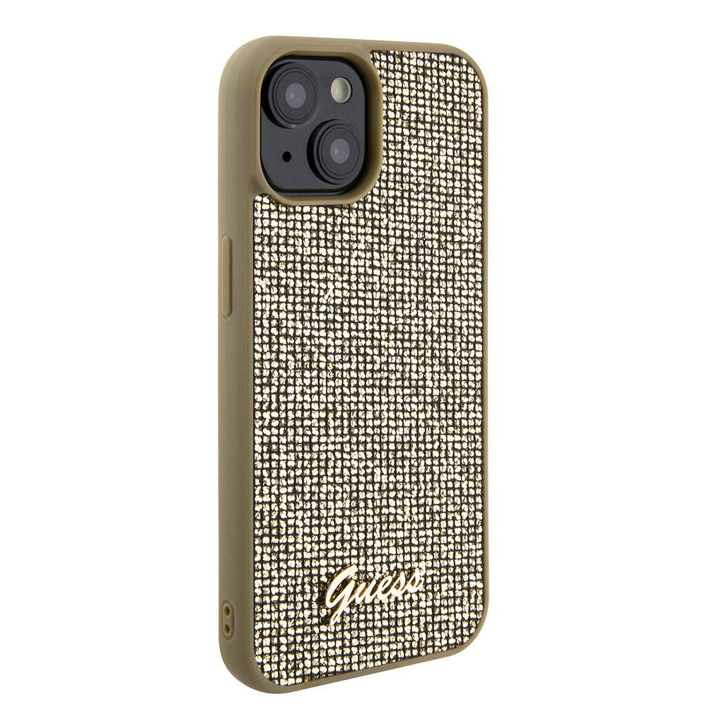 Custodia per Apple iPhone 15, Guess, Disco Metal Script, Dorata