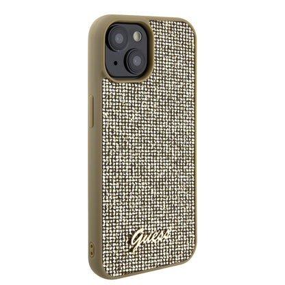 Custodia per Apple iPhone 15, Guess, Disco Metal Script, Dorata