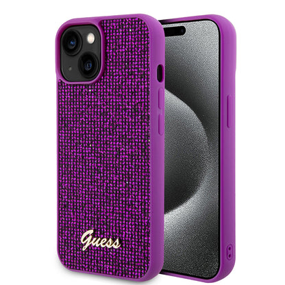 Custodia per Apple iPhone 15, Guess, Disco Metal Script, Fucsia