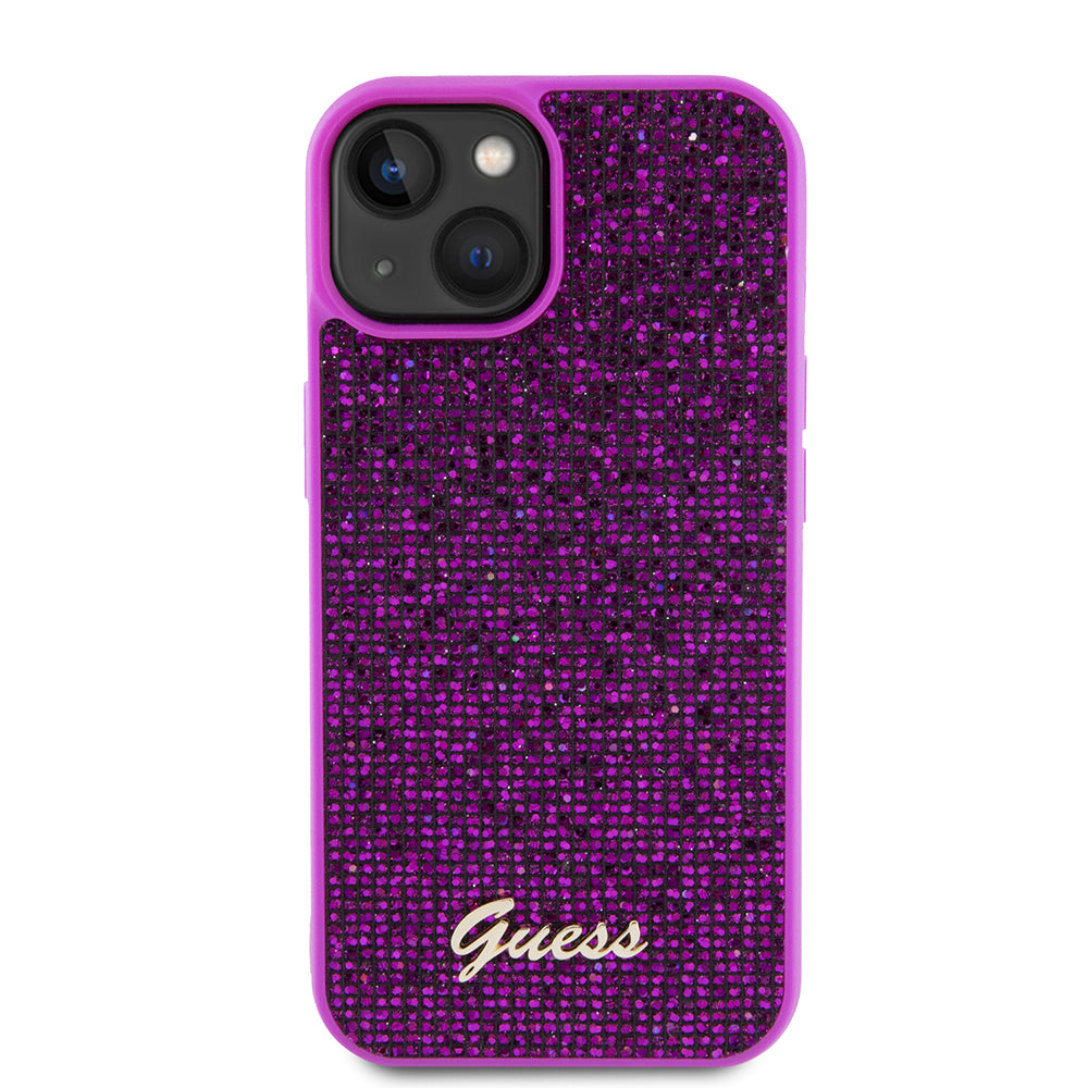 Custodia per Apple iPhone 15, Guess, Disco Metal Script, Fucsia