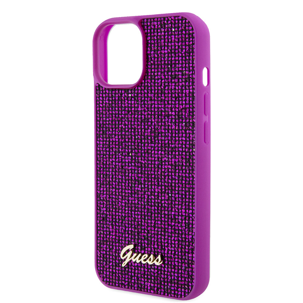 Custodia per Apple iPhone 15, Guess, Disco Metal Script, Fucsia