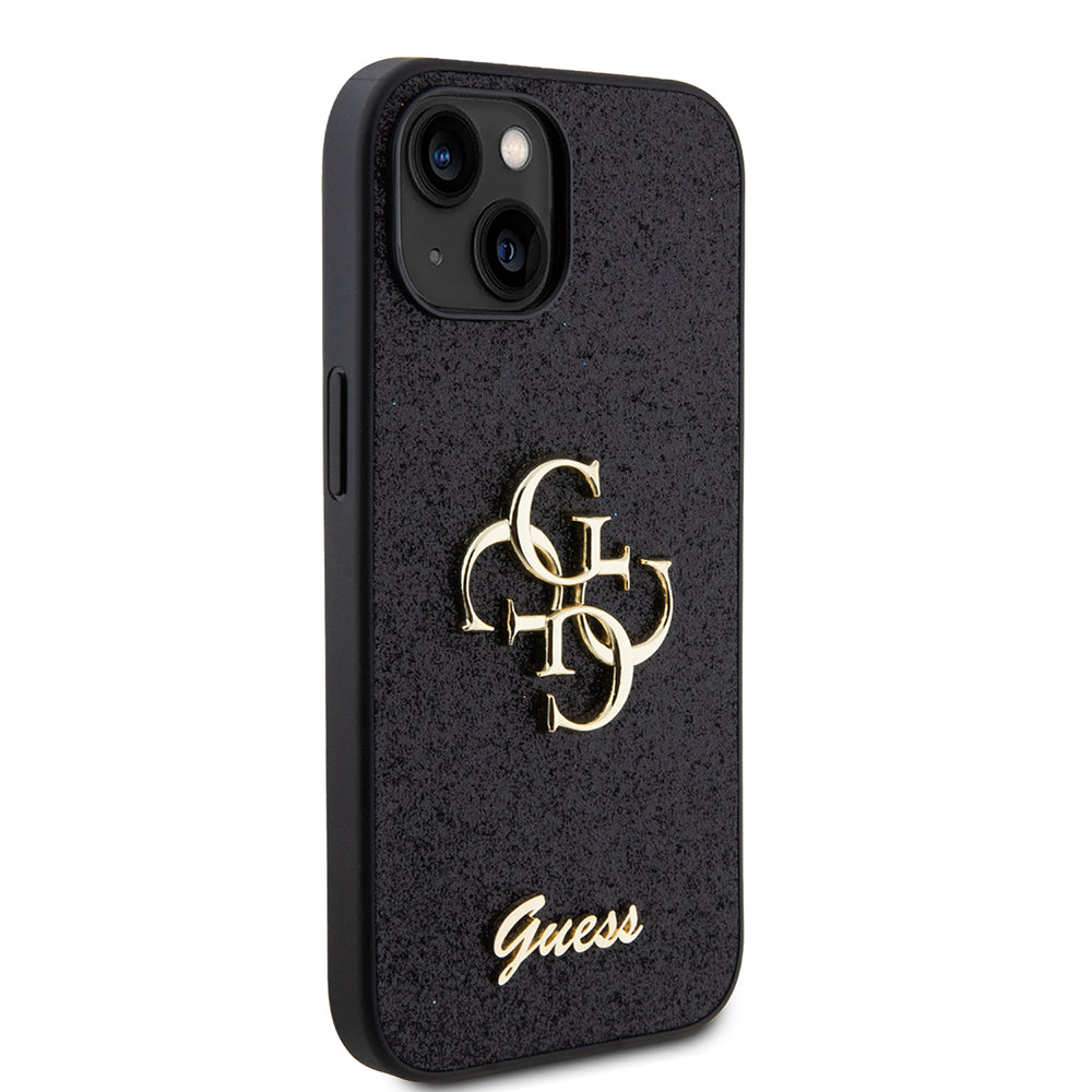 Custodia per Apple iPhone 15, Guess, Glitter Big 4G Script, Nera
