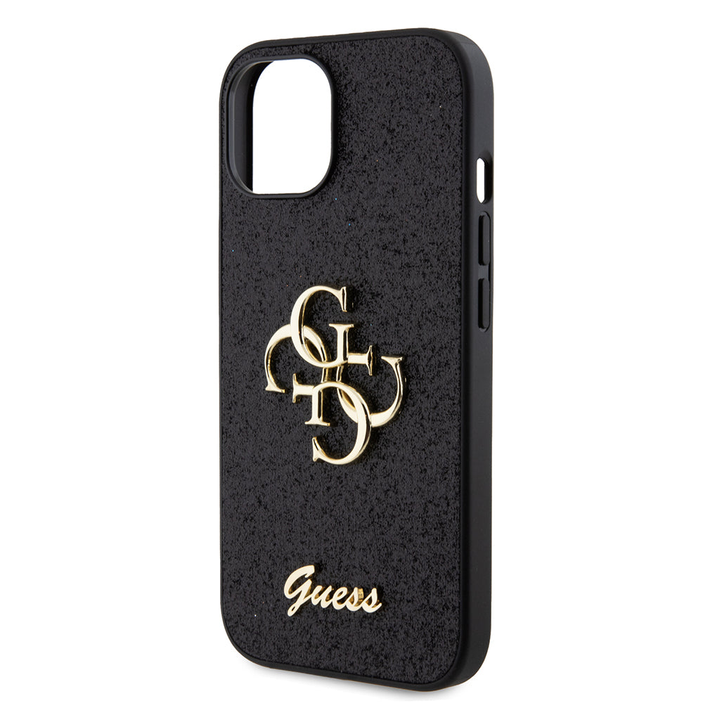 Custodia per Apple iPhone 15, Guess, Glitter Big 4G Script, Nera