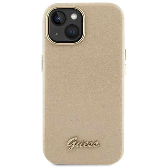 Custodia per Apple iPhone 15, Guess, Glitter Glossy Script, Beige