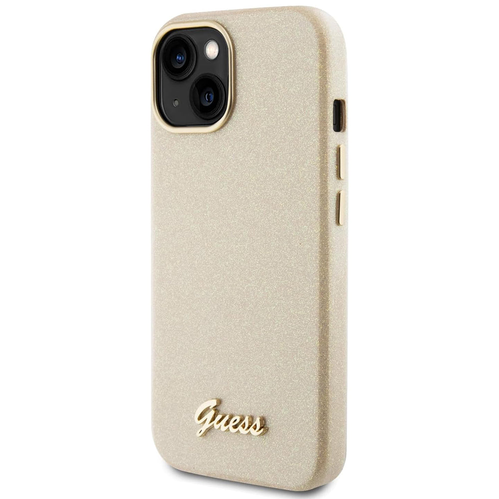 Custodia per Apple iPhone 15, Guess, Glitter Glossy Script, Beige