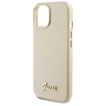 Custodia per Apple iPhone 15, Guess, Glitter Glossy Script, Beige