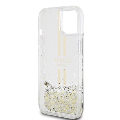 Custodia per Apple iPhone 15, Guess, Liquid Glitter Gold Stripes, Trasparente
