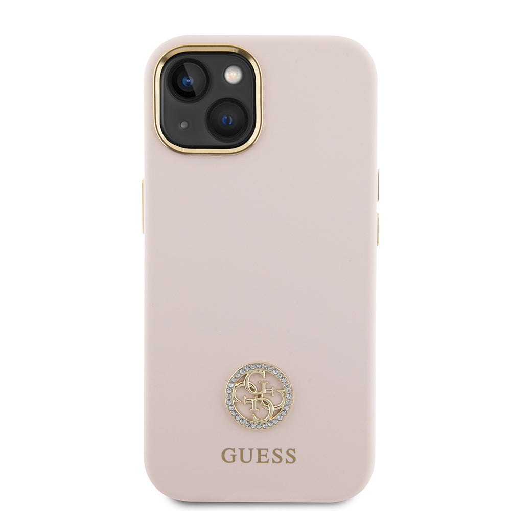 Case for Apple iPhone 15, Guess, Strass 4G Logo, Light Pink