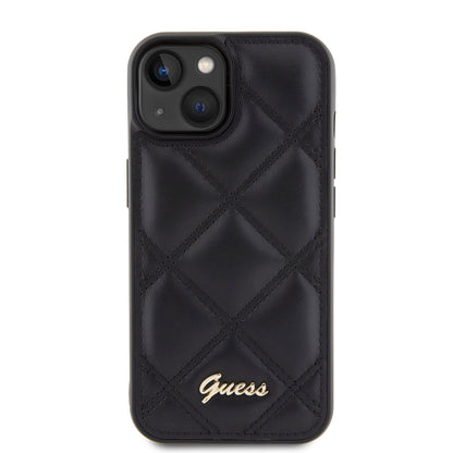 Custodia per Apple iPhone 15, Guess, Quilted Metal Logo, Nera