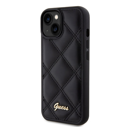 Custodia per Apple iPhone 15, Guess, Quilted Metal Logo, Nera