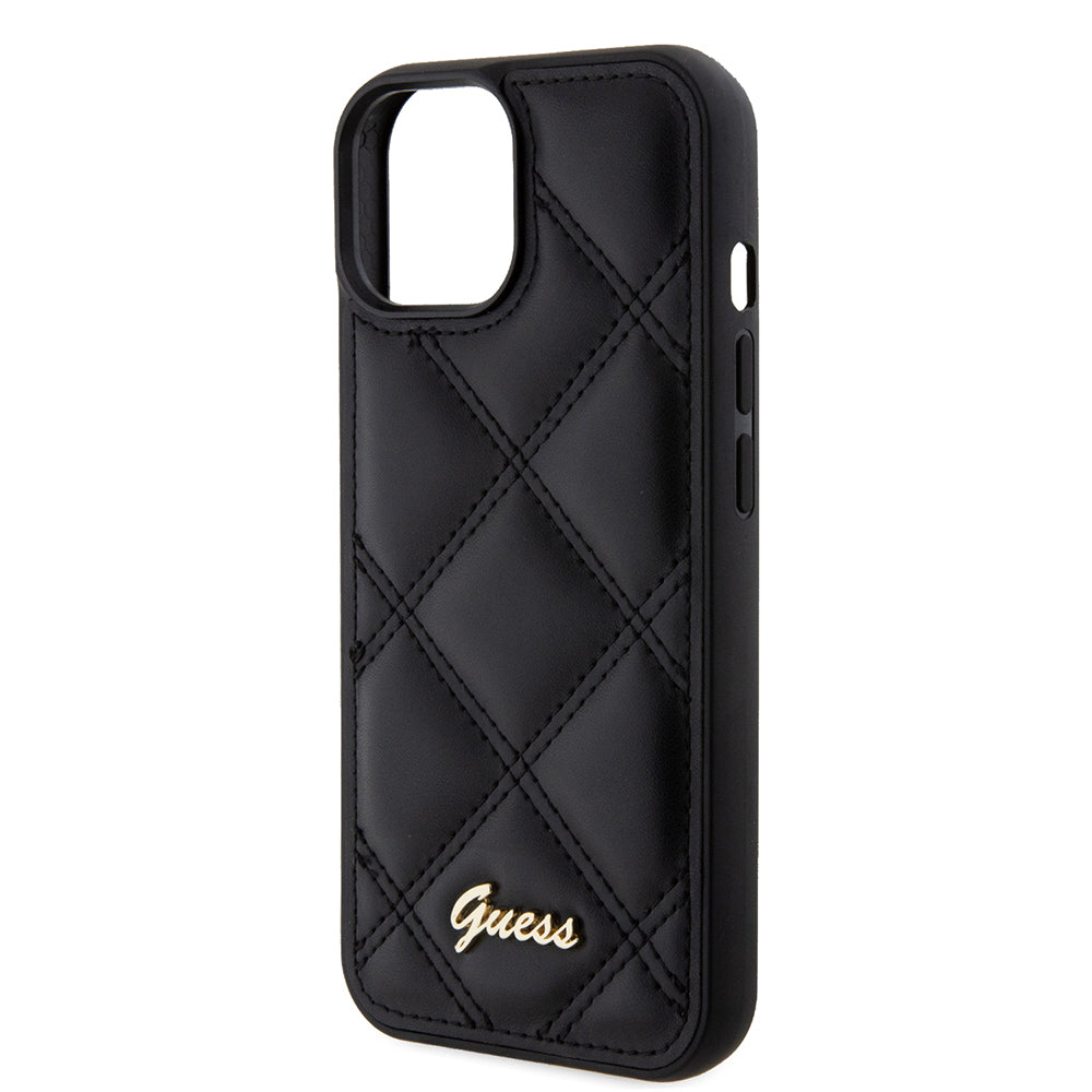 Custodia per Apple iPhone 15, Guess, Quilted Metal Logo, Nera
