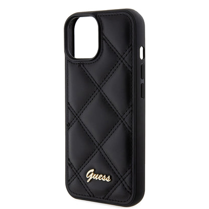 Custodia per Apple iPhone 15, Guess, Quilted Metal Logo, Nera