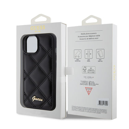 Custodia per Apple iPhone 15, Guess, Quilted Metal Logo, Nera