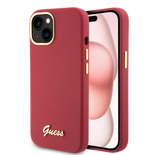 Custodia per Apple iPhone 15, Guess, Script Metal Logo & Frame, Rossa