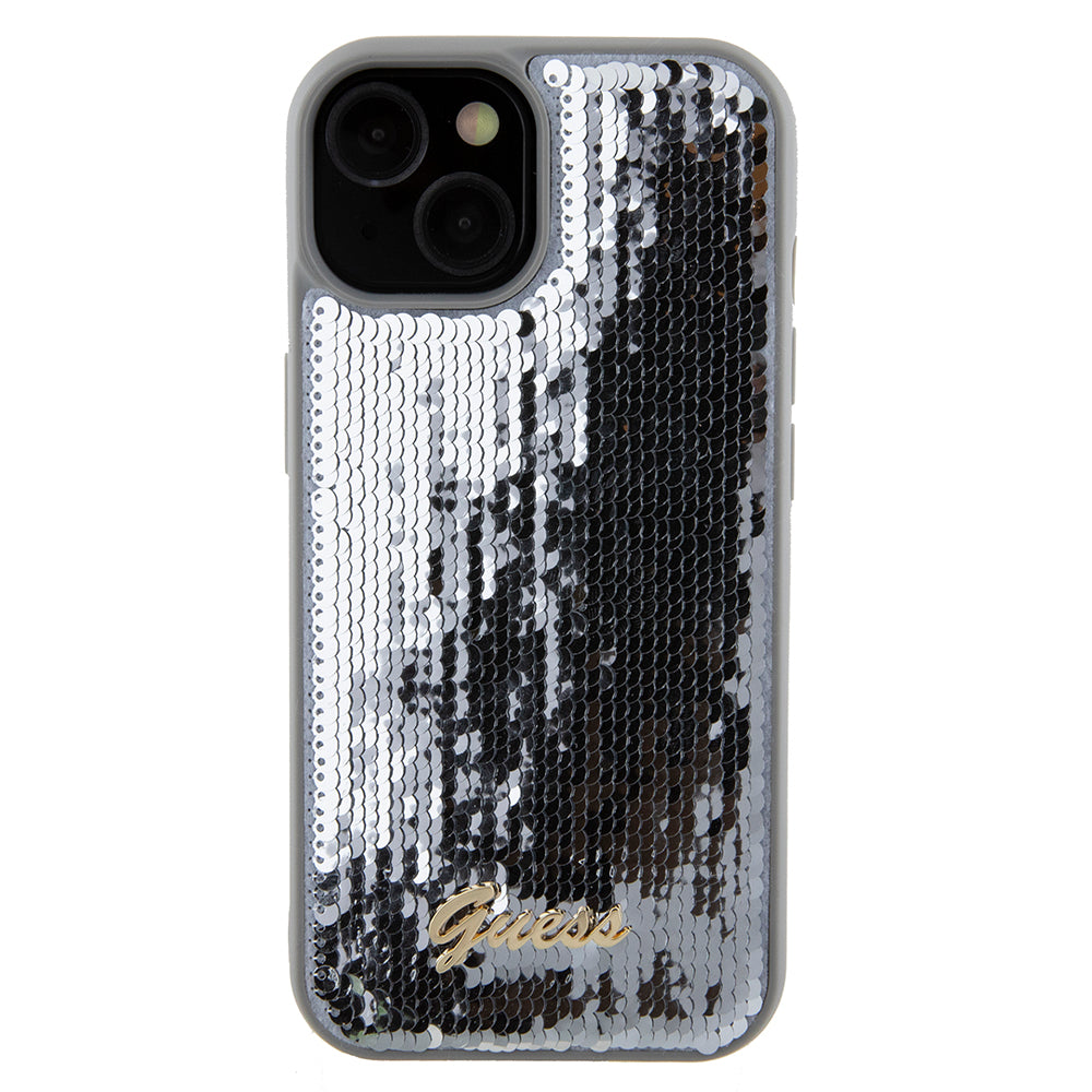 Case for Apple iPhone 15, Guess, Sequin Script Metal, Silver