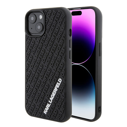 Custodia per Apple iPhone 15, Karl Lagerfeld, 3D Rubber Multi Logo, Nera