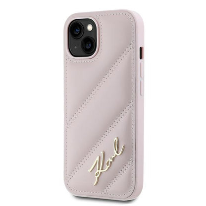 Case for Apple iPhone 15, Karl Lagerfeld, Diagonal Quilted Script, Pink