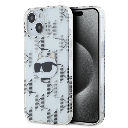 Custodia per Apple iPhone 15, Karl Lagerfeld, IML Electroplated Choupette Head, Trasparente