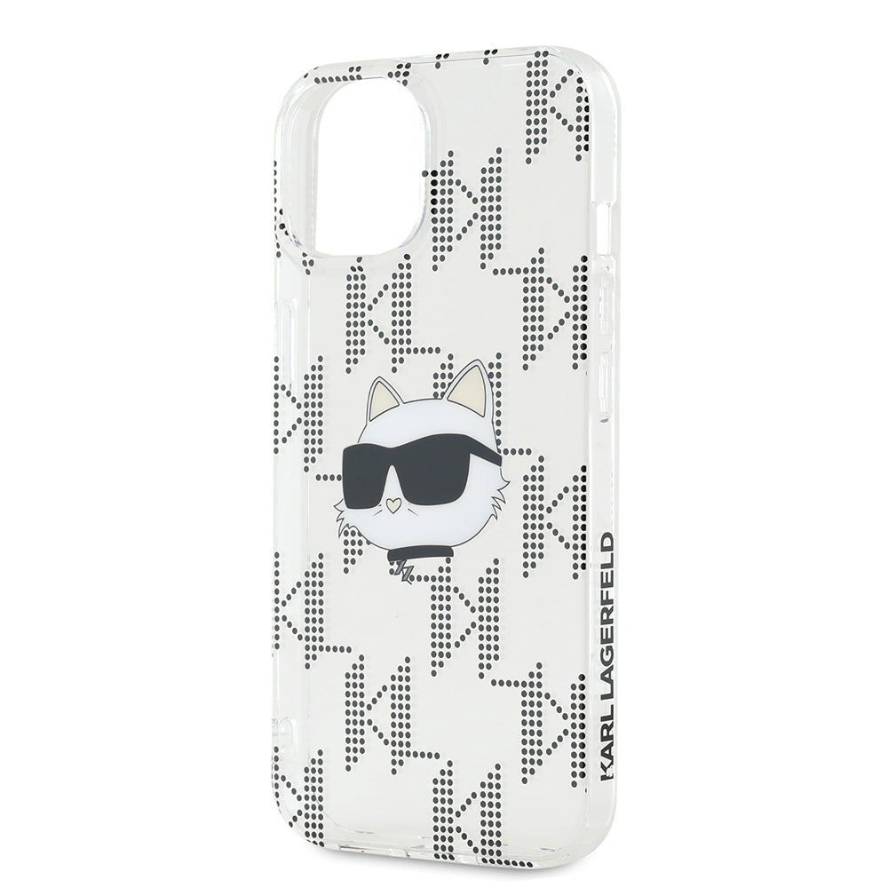 Custodia per Apple iPhone 15, Karl Lagerfeld, IML Electroplated Choupette Head, Trasparente