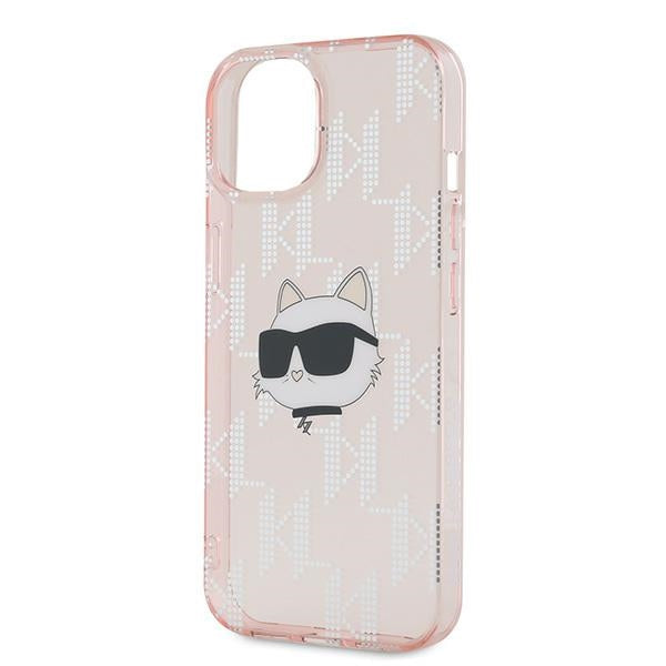 Custodia per Apple iPhone 15, Karl Lagerfeld, IML Luxury Monogram Choupette's Head, Rosa