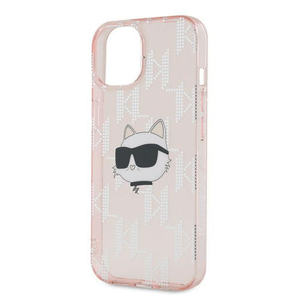 Custodia per Apple iPhone 15, Karl Lagerfeld, IML Luxury Monogram Choupette's Head, Rosa