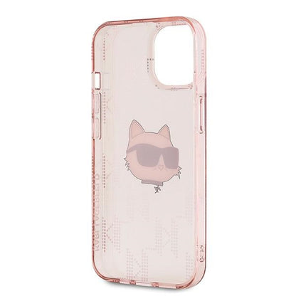 Custodia per Apple iPhone 15, Karl Lagerfeld, IML Luxury Monogram Choupette's Head, Rosa