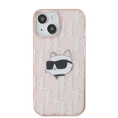 Custodia per Apple iPhone 15, Karl Lagerfeld, IML Luxury Monogram Choupette's Head, Rosa