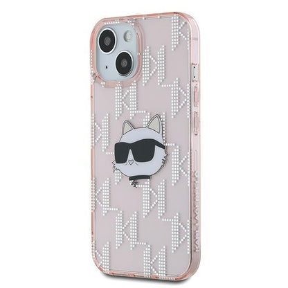 Custodia per Apple iPhone 15, Karl Lagerfeld, IML Luxury Monogram Choupette's Head, Rosa