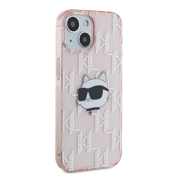 Custodia per Apple iPhone 15, Karl Lagerfeld, IML Luxury Monogram Choupette's Head, Rosa