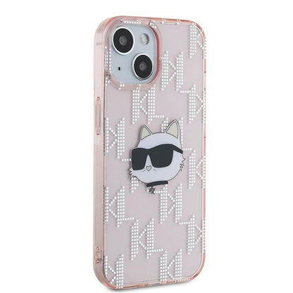 Custodia per Apple iPhone 15, Karl Lagerfeld, IML Luxury Monogram Choupette's Head, Rosa