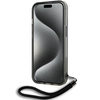 Custodia per Apple iPhone 15, Karl Lagerfeld, IML Luxury Monogram KL Pattern con Cinturino, Nera