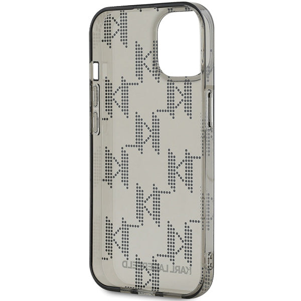 Custodia per Apple iPhone 15, Karl Lagerfeld, IML Luxury Monogram KL Pattern con Cinturino, Nera