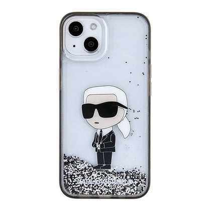 Custodia per Apple iPhone 15, Karl Lagerfeld, Liquid Glitter Ikonik Karl, Trasparente
