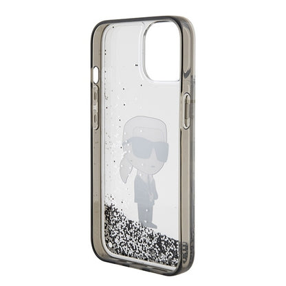 Custodia per Apple iPhone 15, Karl Lagerfeld, Liquid Glitter Ikonik Karl, Trasparente