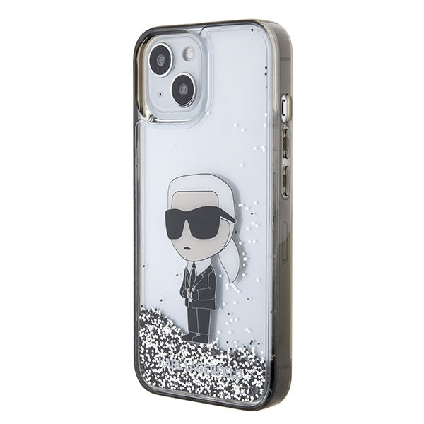 Custodia per Apple iPhone 15, Karl Lagerfeld, Liquid Glitter Ikonik Karl, Trasparente