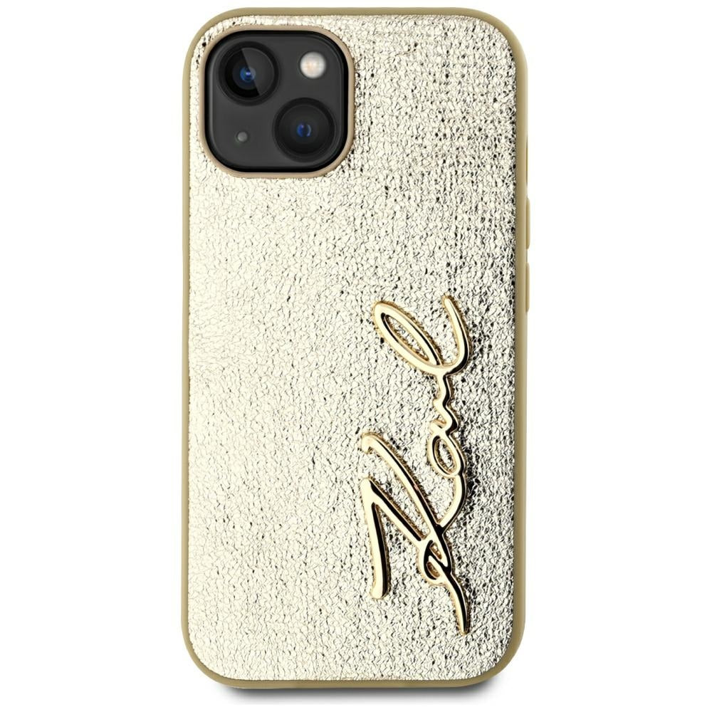 Custodia per Apple iPhone 15, Karl Lagerfeld, Metal Signature, Dorata