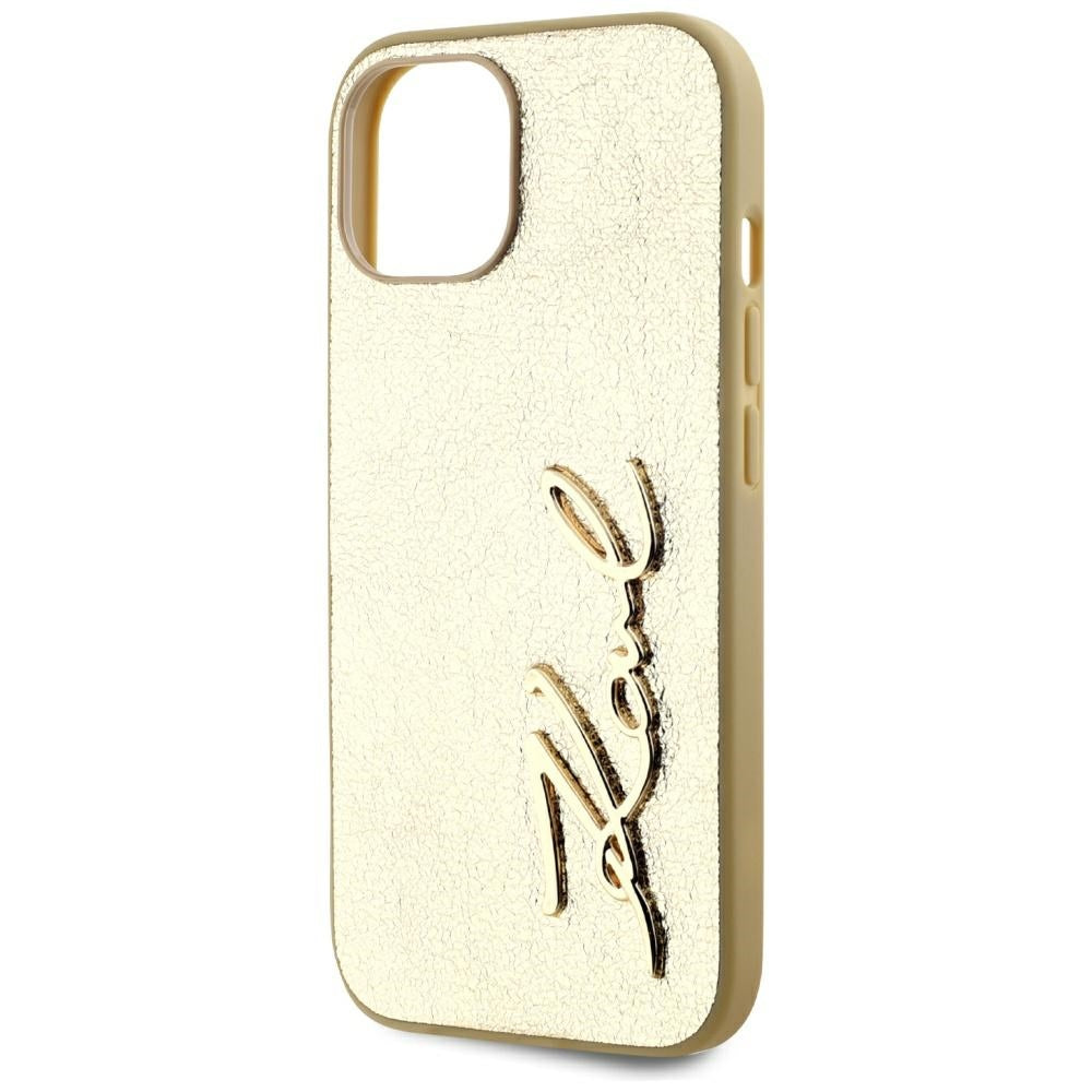 Custodia per Apple iPhone 15, Karl Lagerfeld, Metal Signature, Dorata