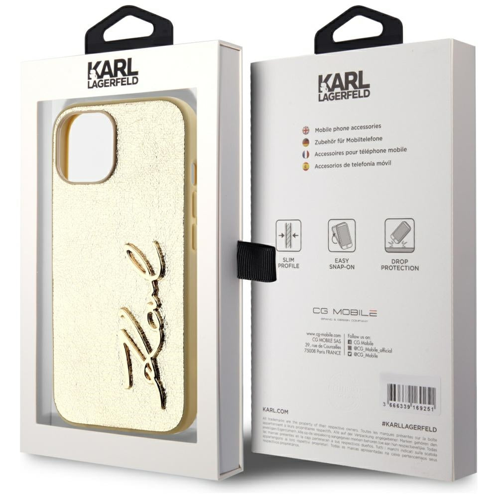 Custodia per Apple iPhone 15, Karl Lagerfeld, Metal Signature, Dorata