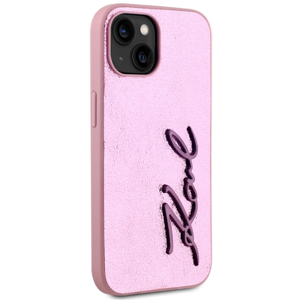 Custodia per Apple iPhone 15, Karl Lagerfeld, Metal Signature, Rosa