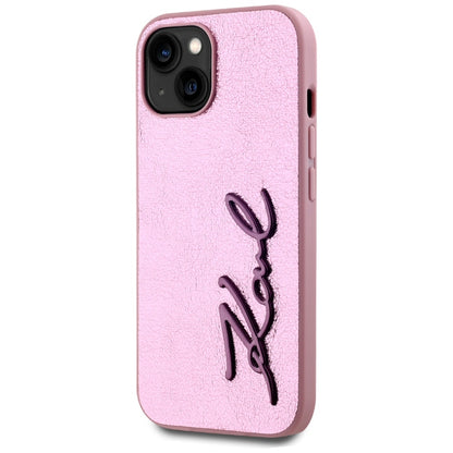 Custodia per Apple iPhone 15, Karl Lagerfeld, Metal Signature, Rosa