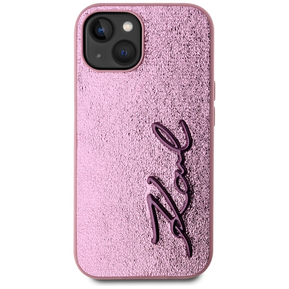 Custodia per Apple iPhone 15, Karl Lagerfeld, Metal Signature, Rosa