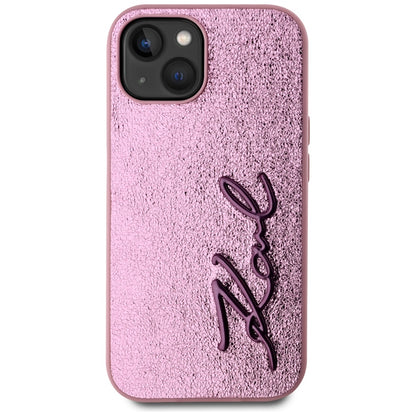 Custodia per Apple iPhone 15, Karl Lagerfeld, Metal Signature, Rosa
