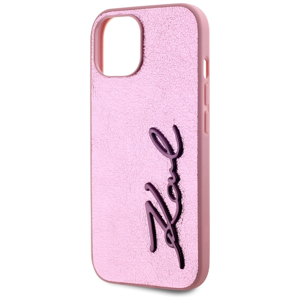 Custodia per Apple iPhone 15, Karl Lagerfeld, Metal Signature, Rosa
