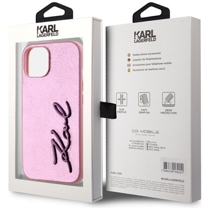Custodia per Apple iPhone 15, Karl Lagerfeld, Metal Signature, Rosa