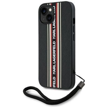 Custodia per Apple iPhone 15, Karl Lagerfeld, Saffiano Athleisure Stripes con Cinturino, Rosie