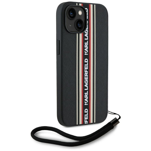 Custodia per Apple iPhone 15, Karl Lagerfeld, Saffiano Athleisure Stripes con Cinturino, Rosie