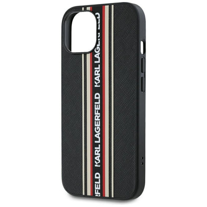 Custodia per Apple iPhone 15, Karl Lagerfeld, Saffiano Athleisure Stripes con Cinturino, Rosie