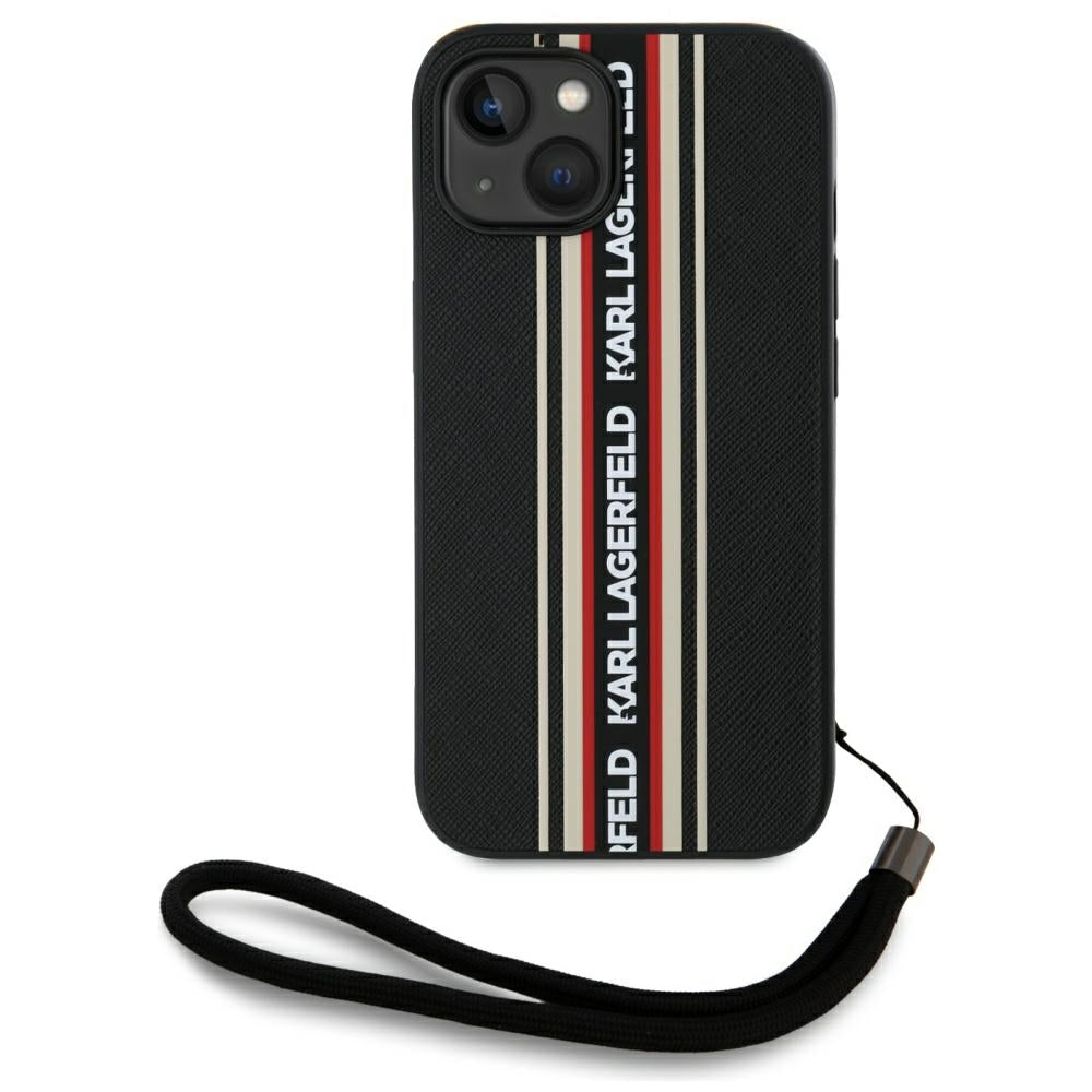 Custodia per Apple iPhone 15, Karl Lagerfeld, Saffiano Athleisure Stripes con Cinturino, Rosie